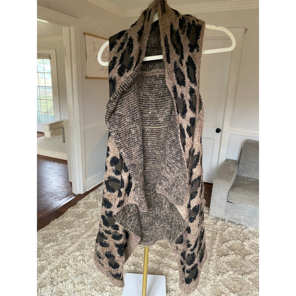Leopard Print Waterfall Cardigan Vest Open Front Boho Buttery Soft M/L Festival - Picture 2 of 8